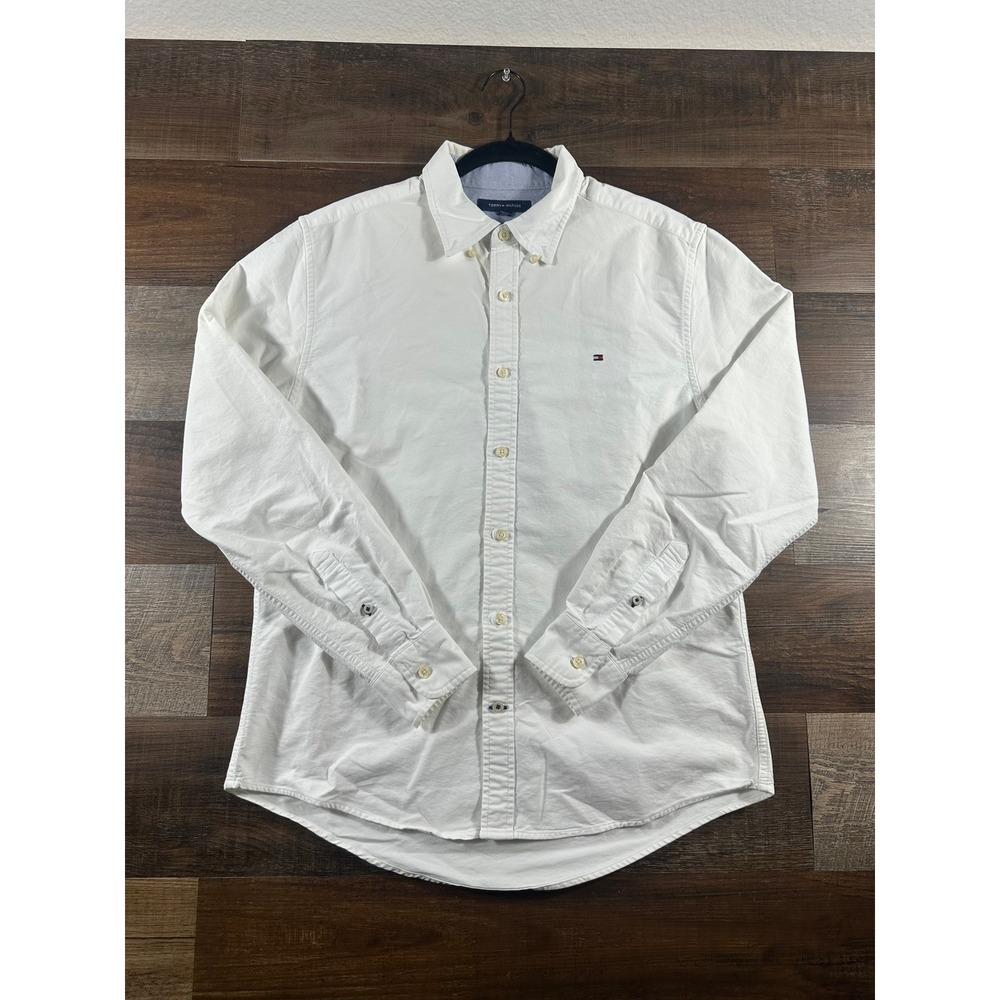 Tommy Hilfiger Mens Custom Fit Oxford Button Down Shirt White Size M Long Sleeve